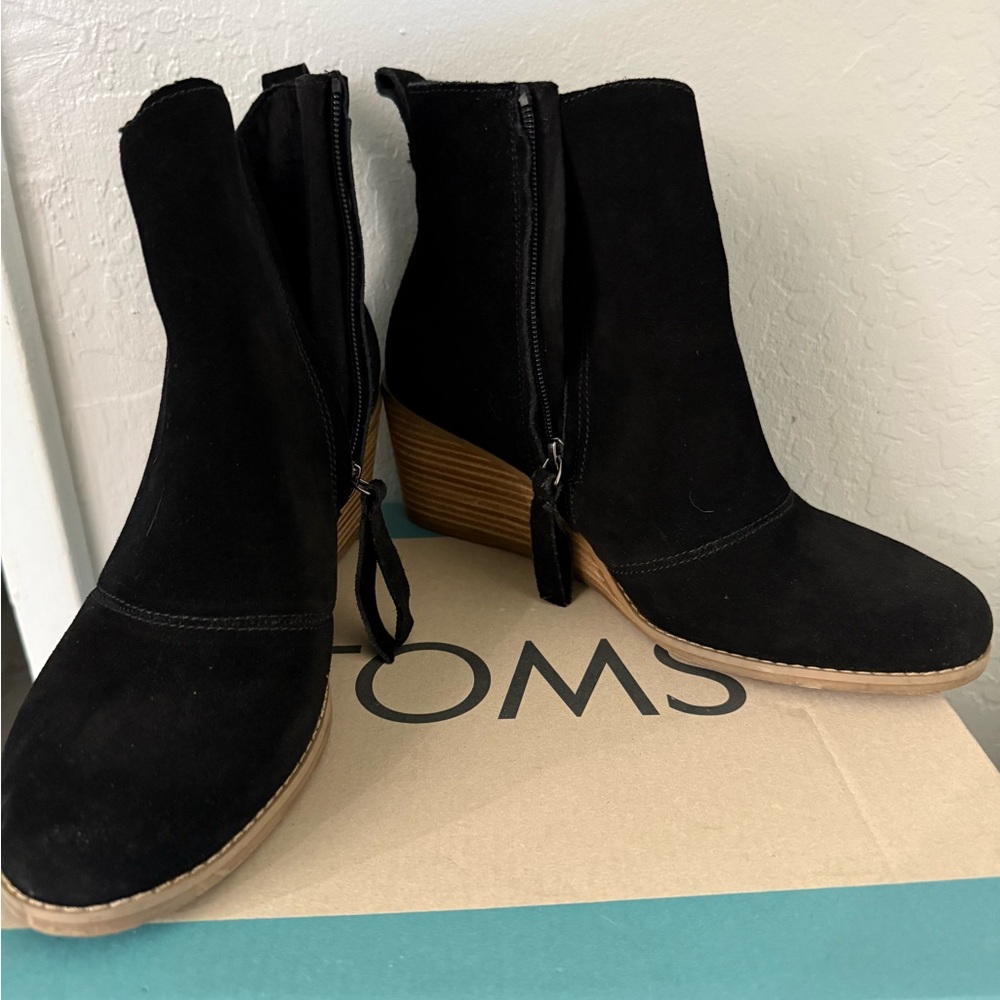 TOMS Black Suede Ankle Booties